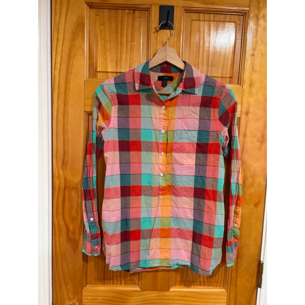 Womens J.Crew Colorful Plaid Cotton Blend Button Down Shirt Size 0